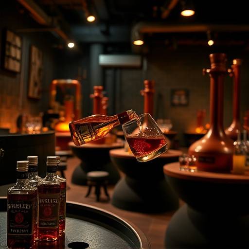 A close-up of whisky being poured during a tasting session at a distillery