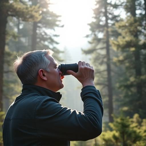 A group of people binoculars spotting wildlife in a dense forest in the Cairngorms