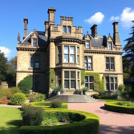 Exterior of Kinnettles Castle, showing its impressive facade and well-manicured gardens.