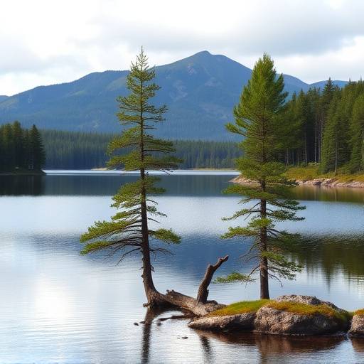 Loch Morlich surrounded by pine trees in the Cairngorms National Park, Scotland